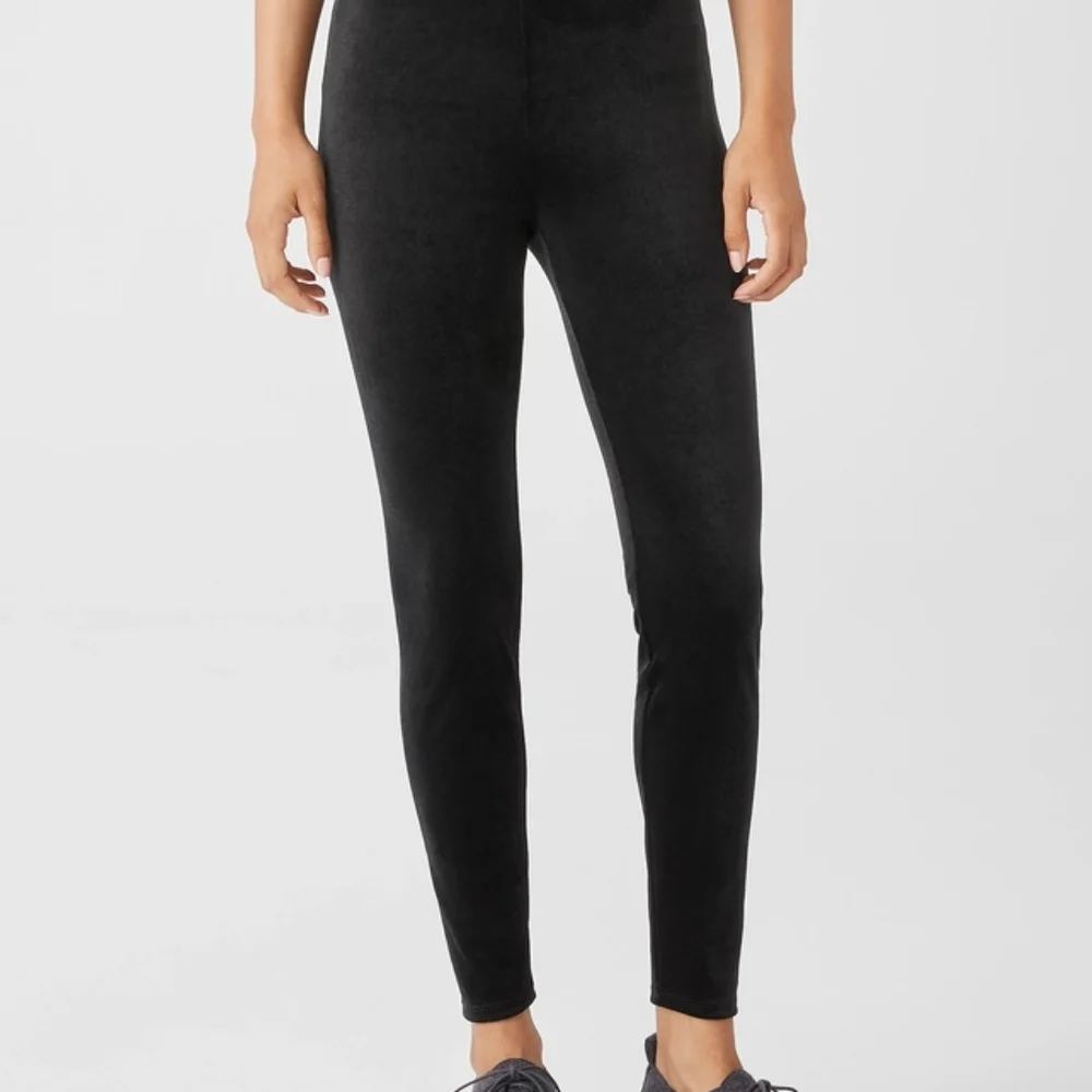 Eileen Fischer Stretch Velvet Knit Ankle Length Leggings Large Charcoal Gray - Picture 2 of 10